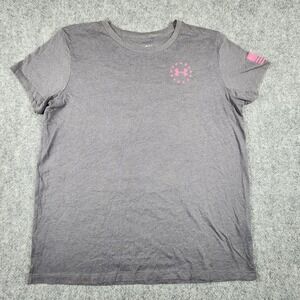 Under Armour Freedom Classic Tee Womens Large Gray Pink Flag Graphic T-Shirt